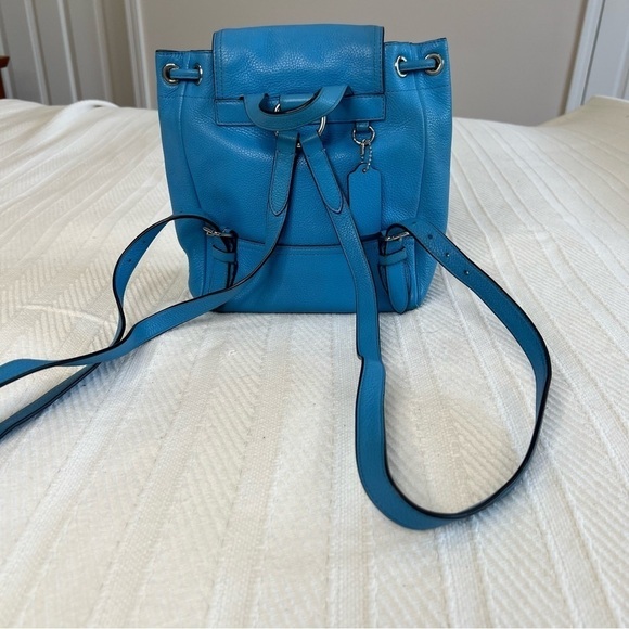 Coach Azure Blue Pebble Leather Silver Turn Lock Small Backpack - Picture 8 of 14